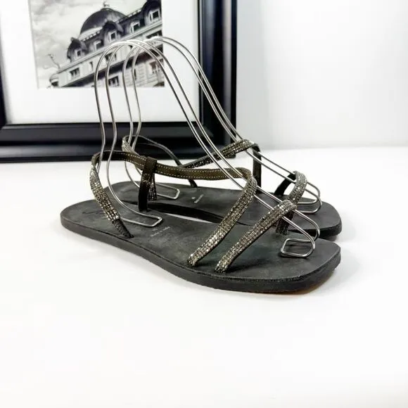 Free People Women's Rhinestone Strappy Sandals - Black, Size 40, Minimalist Chic