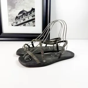 Free People Women's Rhinestone Strappy Sandals - Black, Size 40, Minimalist Chic