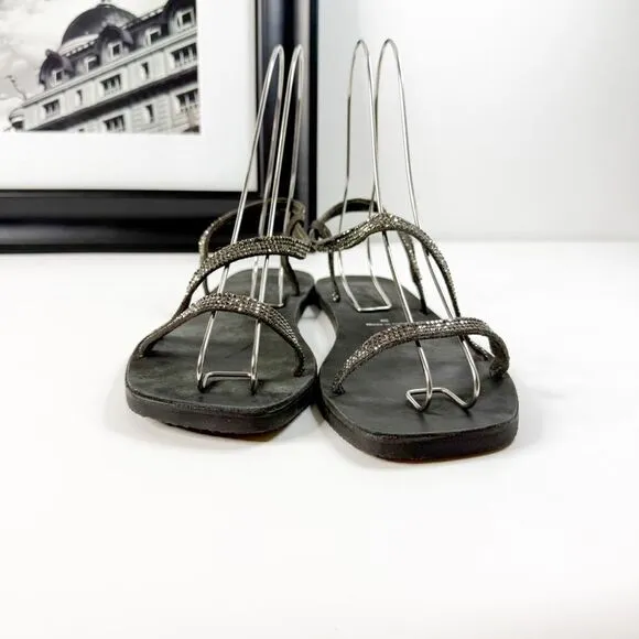 Free People Women's Rhinestone Strappy Sandals - Black, Size 40, Minimalist Chic