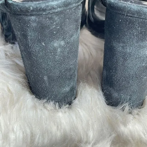 Free People Black Suede Ringer Block Heels Sz 38/8