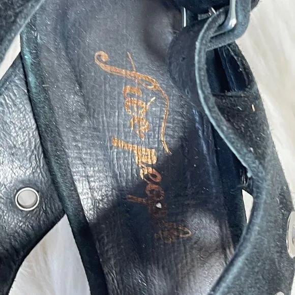 Free People Black Suede Ringer Block Heels Sz 38/8
