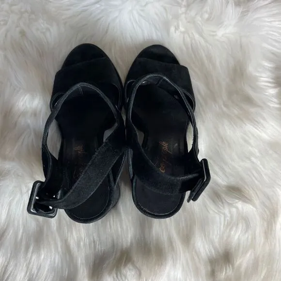Free People Black Suede Ringer Block Heels Sz 38/8