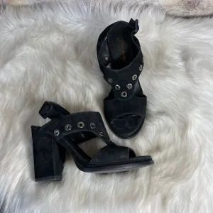 Free People Black Suede Ringer Block Heels Sz 38/8