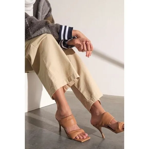 Free People x Alohas Natasha Puffy Leather Mule Heels Camel $168
