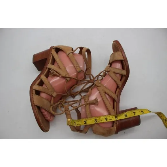 FRYE Brielle Gladiator Women 8 Sandals Beige Strappy Block Heels Open Toe Caged