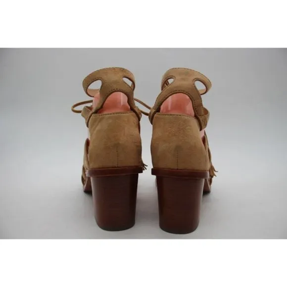 FRYE Brielle Gladiator Women 8 Sandals Beige Strappy Block Heels Open Toe Caged