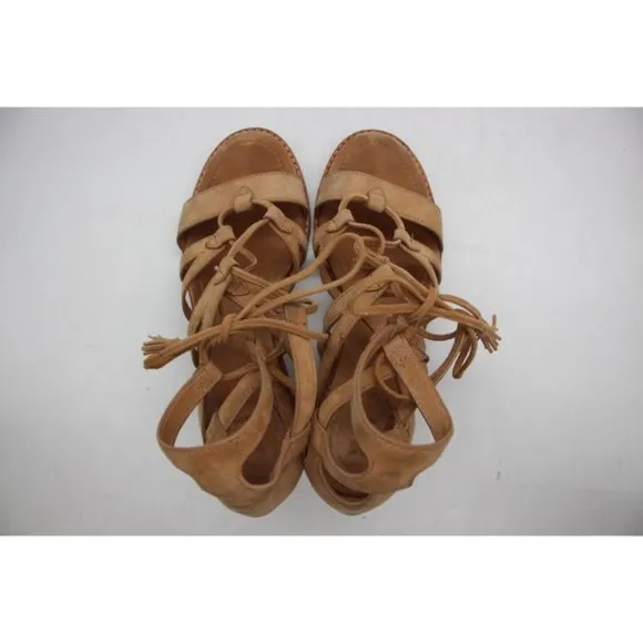 FRYE Brielle Gladiator Women 8 Sandals Beige Strappy Block Heels Open Toe Caged