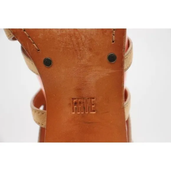 FRYE Brielle Gladiator Women 8 Sandals Beige Strappy Block Heels Open Toe Caged