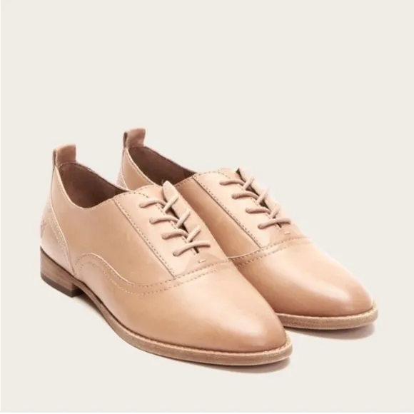 Frye Leather Lace Up Oxfords Preppy Academia Neutral Pink Flats Womens Size 7.5