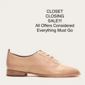 Frye Leather Lace Up Oxfords Preppy Academia Neutral Pink Flats Womens Size 7.5