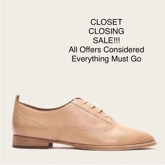 Frye Leather Lace Up Oxfords Preppy Academia Neutral Pink Flats Womens Size 7.5
