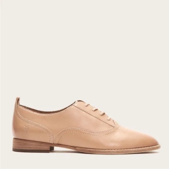 Frye Leather Lace Up Oxfords Preppy Academia Neutral Pink Flats Womens Size 7.5