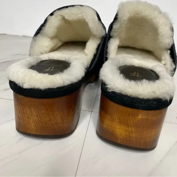 Frye Melody Genuine Shearing Black Suede Platform Clog 7