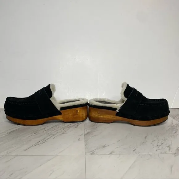 Frye Melody Genuine Shearing Black Suede Platform Clog 7