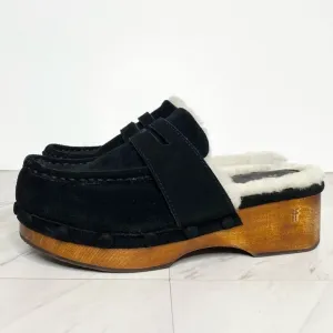 Frye Melody Genuine Shearing Black Suede Platform Clog 7