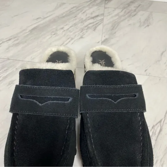 Frye Melody Genuine Shearing Black Suede Platform Clog 7