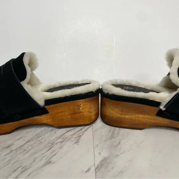 Frye Melody Genuine Shearing Black Suede Platform Clog 7