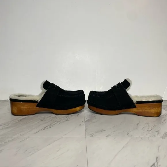 Frye Melody Genuine Shearing Black Suede Platform Clog 7