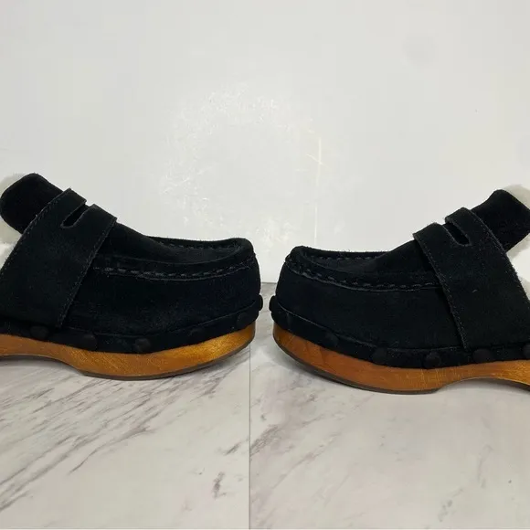 Frye Melody Genuine Shearing Black Suede Platform Clog 7