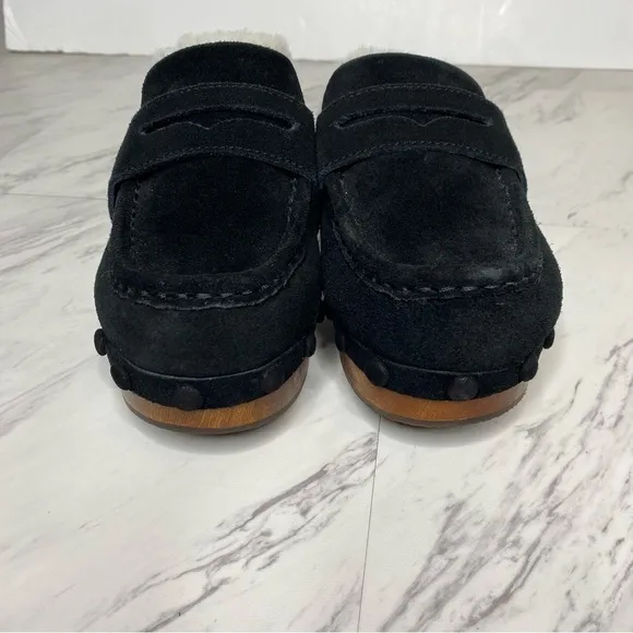 Frye Melody Genuine Shearing Black Suede Platform Clog 7