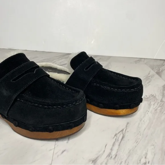 Frye Melody Genuine Shearing Black Suede Platform Clog 7