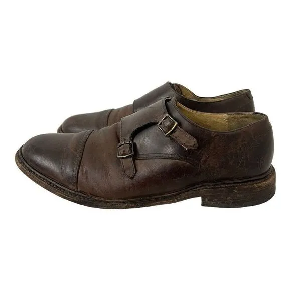 Frye Mens Size 11 James Double Monk Strap Dark Brown Leather Oxfords