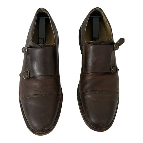 Frye Mens Size 11 James Double Monk Strap Dark Brown Leather Oxfords