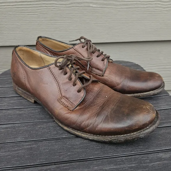 Frye Phillip Oxford 84570 Brown Leather Lace Up Plain Toe Oxfords Shoes Mens 10D