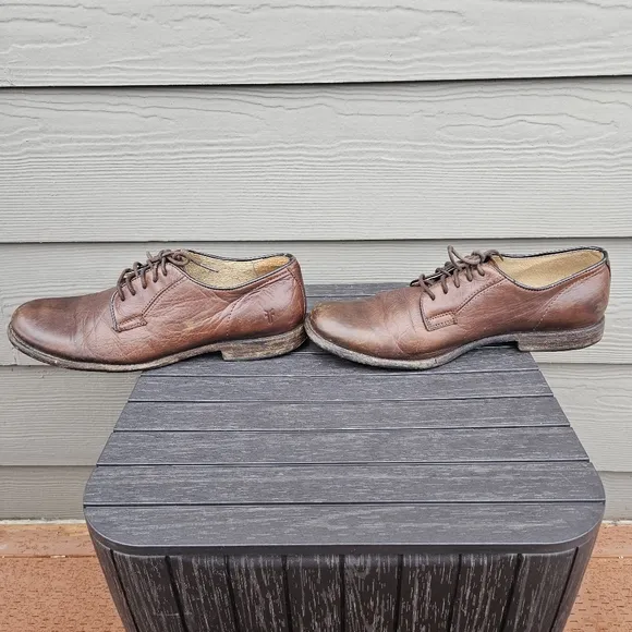 Frye Phillip Oxford 84570 Brown Leather Lace Up Plain Toe Oxfords Shoes Mens 10D