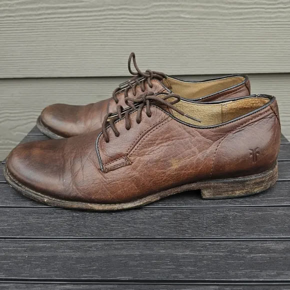 Frye Phillip Oxford 84570 Brown Leather Lace Up Plain Toe Oxfords Shoes Mens 10D