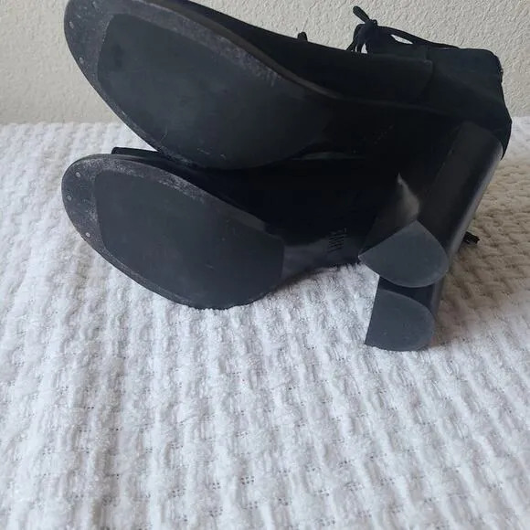 Frye Suede Pumps Black Peep-Toe Block Heels Women's Size 7
