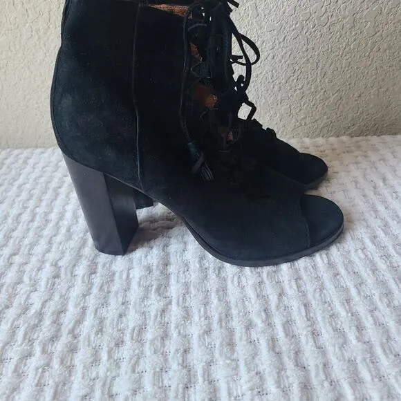 Frye Suede Pumps Black Peep-Toe Block Heels Women's Size 7