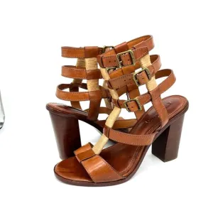 Frye Suzie Gladiator Leather Sandal Heels Cognac Brown Womens Size 8 Strappy
