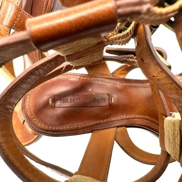 Frye Suzie Gladiator Leather Sandal Heels Cognac Brown Womens Size 8 Strappy