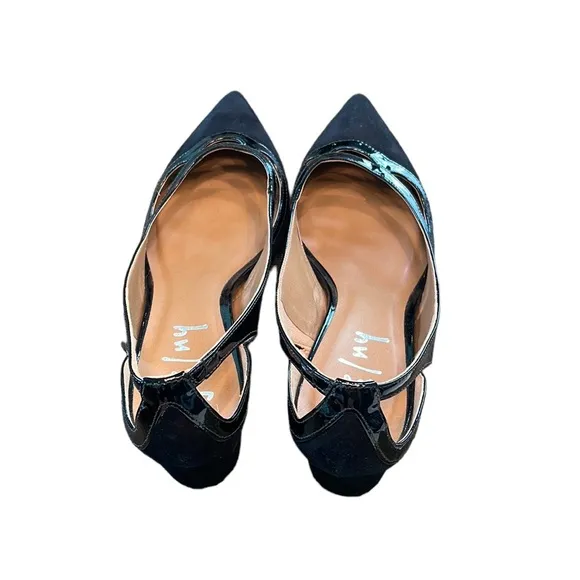 FS/NY French Sole Black Suede/ Patent Leather Pointed Toe Block Heel Shoes 9.5