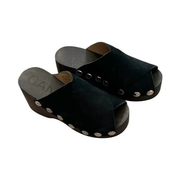GANNI Black Studded Leather Platform Mule Clogs