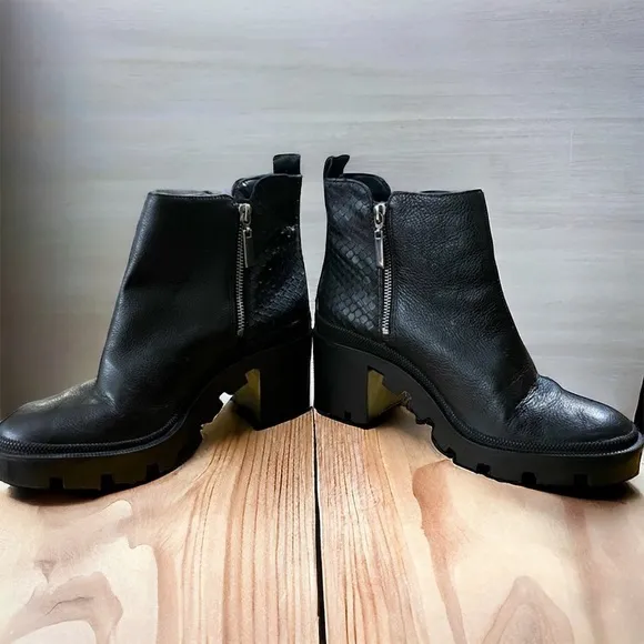 GB the Change, the So-Lution Sustainable Leather Chunky Lug Sole Booties.
