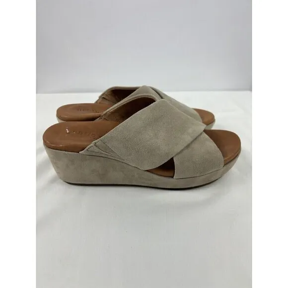 Gentle Souls Mikenzie Suede Platform Sandals Cream 7 M Criss Cross Straps