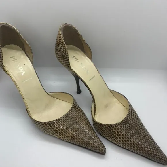Genuine Python Prada Pointy Toe D'Orsay 37.5