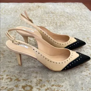 Geox Black and Cream Slingback Heels with Studded Elegance