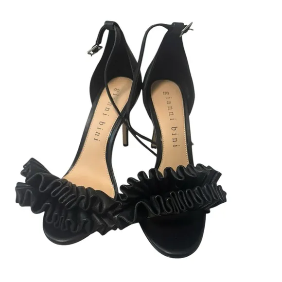 Gianni Bini Black Ribbon Open Toe Strap Heels- Size 8.5 Women