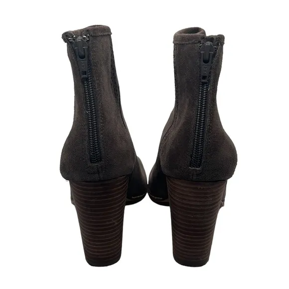 Gianni Bini Heeled Peep Toe Laser Cut Taupe Suede Booties