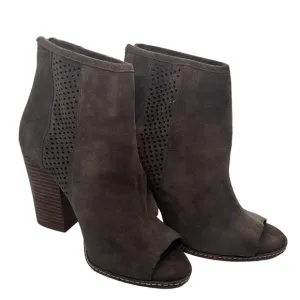 Gianni Bini Heeled Peep Toe Laser Cut Taupe Suede Booties