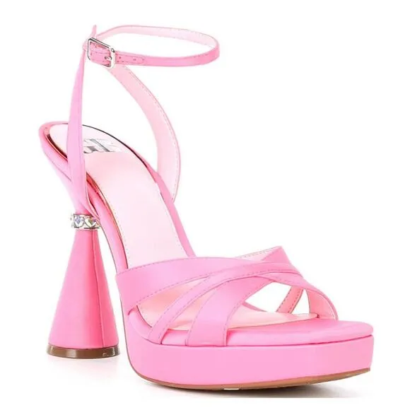 Gianni Bini Pink Platform Heels Size 8 Flared Block Strappy Barbiecore
