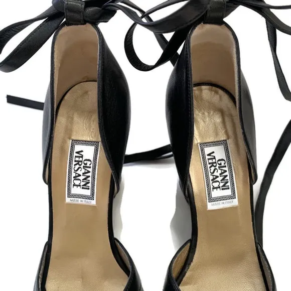 Gianni Versace Vintage Leather Pewter Wedge Heels
