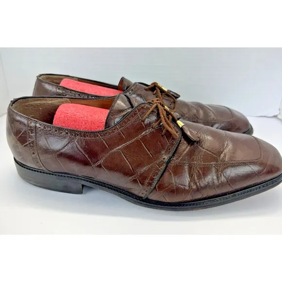 Giorgio Brutini Brown Alligator Croc Print Leather Oxfords Shoes Mens 13 M
