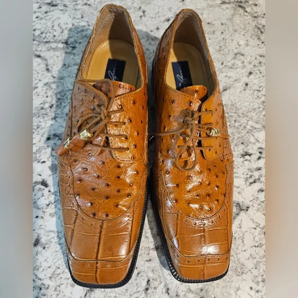 Giorgio Brutini Brown Leather Ostrich/Croc Print Oxfords Size 12