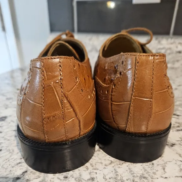 Giorgio Brutini Brown Leather Ostrich/Croc Print Oxfords Size 12
