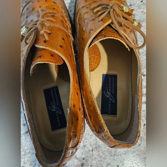 Giorgio Brutini Brown Leather Ostrich/Croc Print Oxfords Size 12