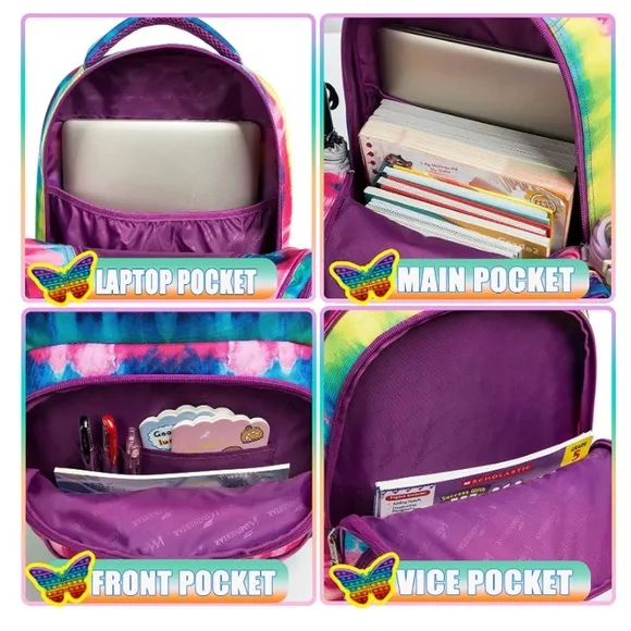 Girls Backpack Set 3 With Butterfly Fidget
